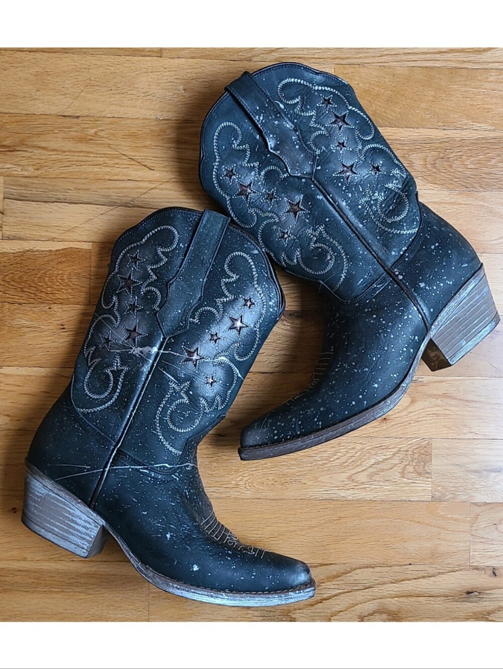 🆕️ Sterling River "Crater Black Flash" Snip Toe Cowgirl Boots Size 8 Western